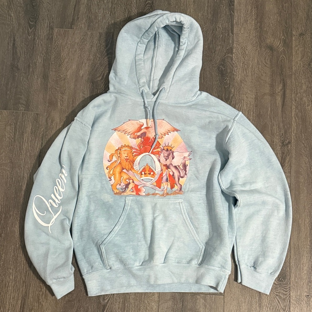Queen Light Blue Hoodie with Band Logo Graphic